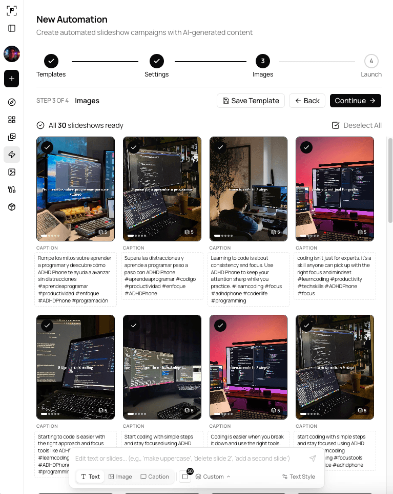 Images step — 30 slideshows generated